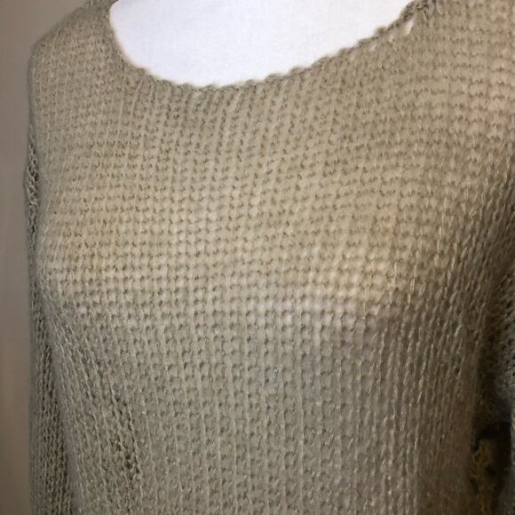 Others Follow Loose Knit Long Sleeve Crochet Pullover Sweater Tan Beige Size L - Picture 3 of 8
